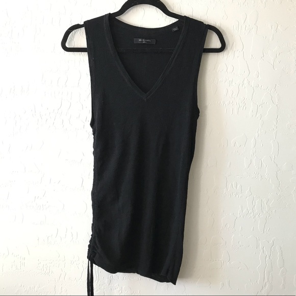 All Saints Black Side Tie Rosen Vest Top V Neck - Picture 2 of 4